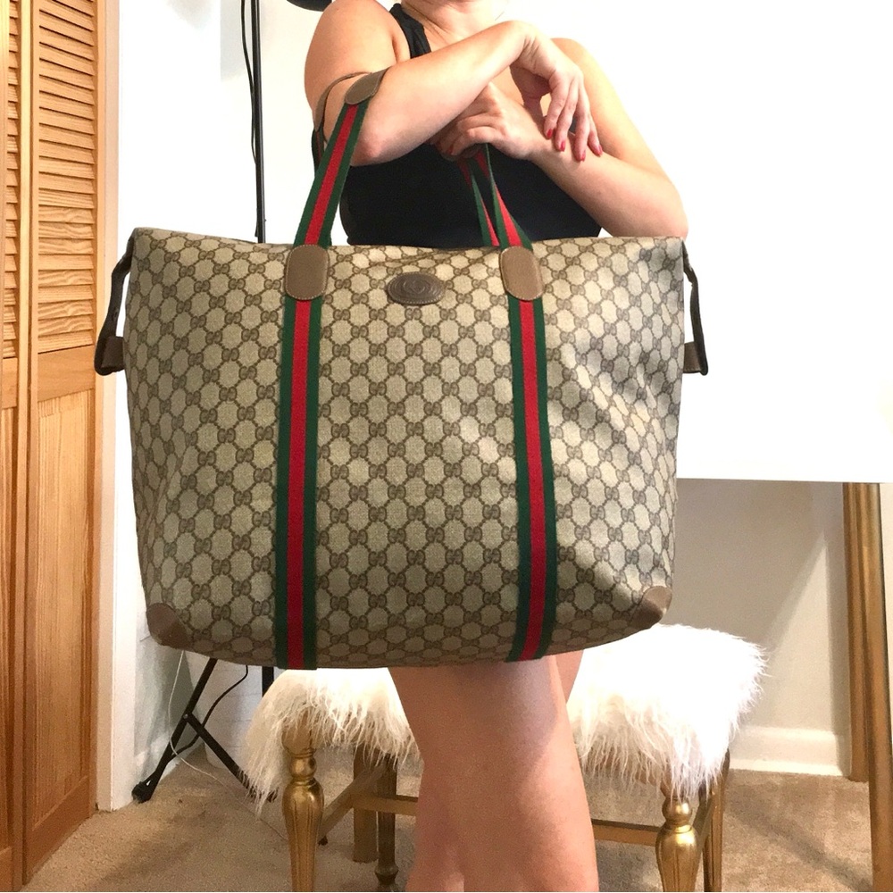 Authentic GUCCI travel bag/ XL tote bag brown monogram coated canvas large - Picture 1 of 16